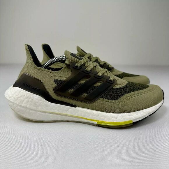 Adidas Ultraboost 21 Running Shoe sneakers Men's 9  Green/Black/Yellow S23879 - Picture 1 of 8